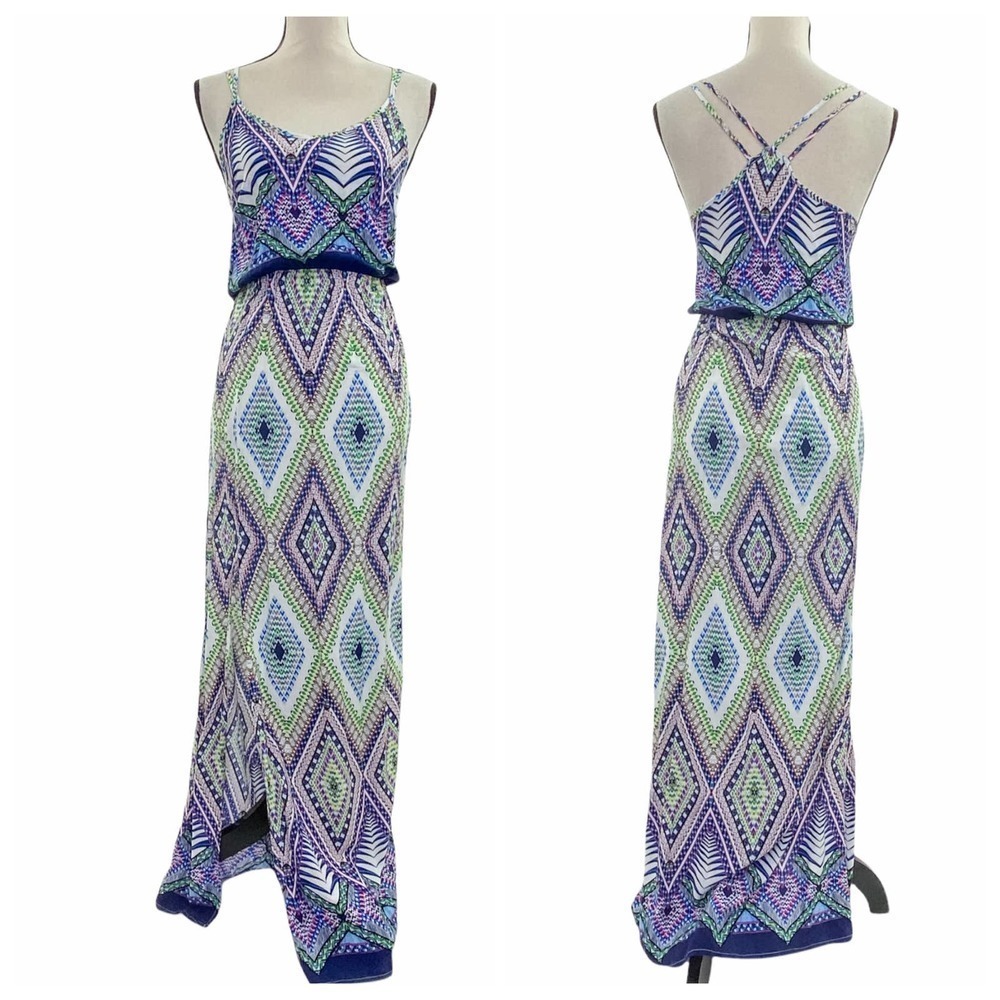 CHARLOTTE Russe Multicolored Aztec Print Strappy Sleeveless Maxi Dress